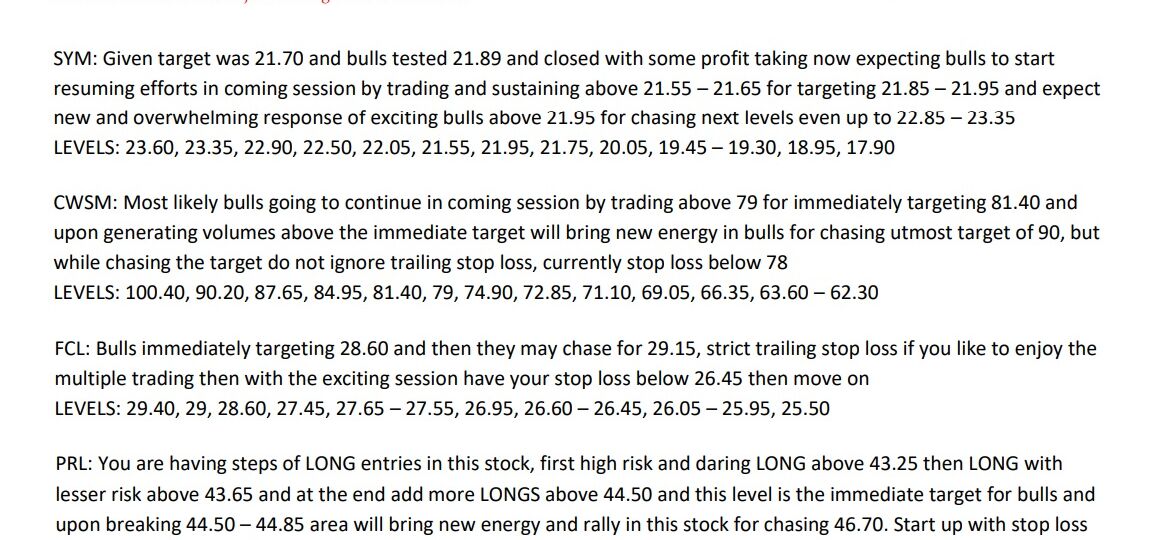 6 jan SCRIP CALLS,SYM,CWSM,FCL,PRL,ADMM 2025
