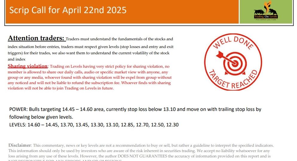 22 APR SCRIP CALLS, POWER 2025