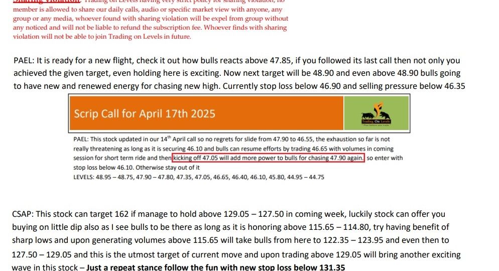 22 APR SCRIP CALLS,PAEL,CSAP,CYAN 2025
