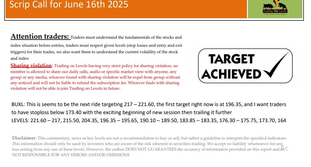 16 june scrip calls,buxl 2025