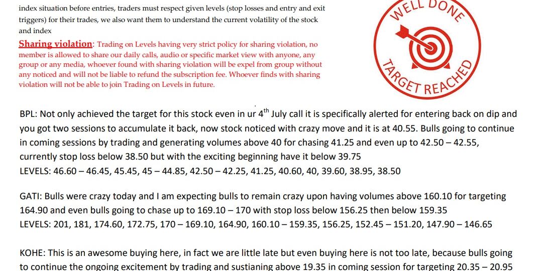 9 JULY SCRIP CALLS,BPL,GATI,KOHE 2025