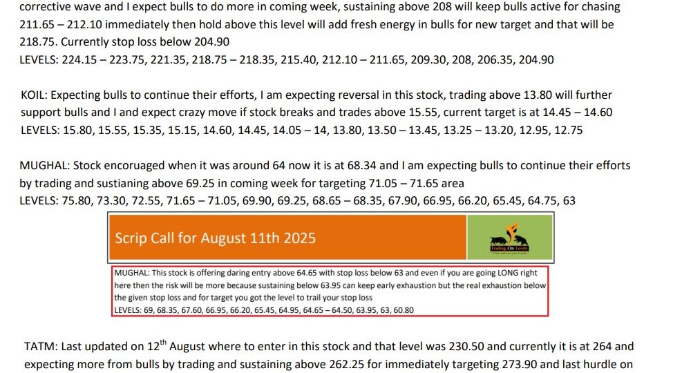 18 AUG SCRIP CALLS,GCIL,OCTOPUS,EFERT,KOIL,MUGHAL,TATM,ENGROH 2025